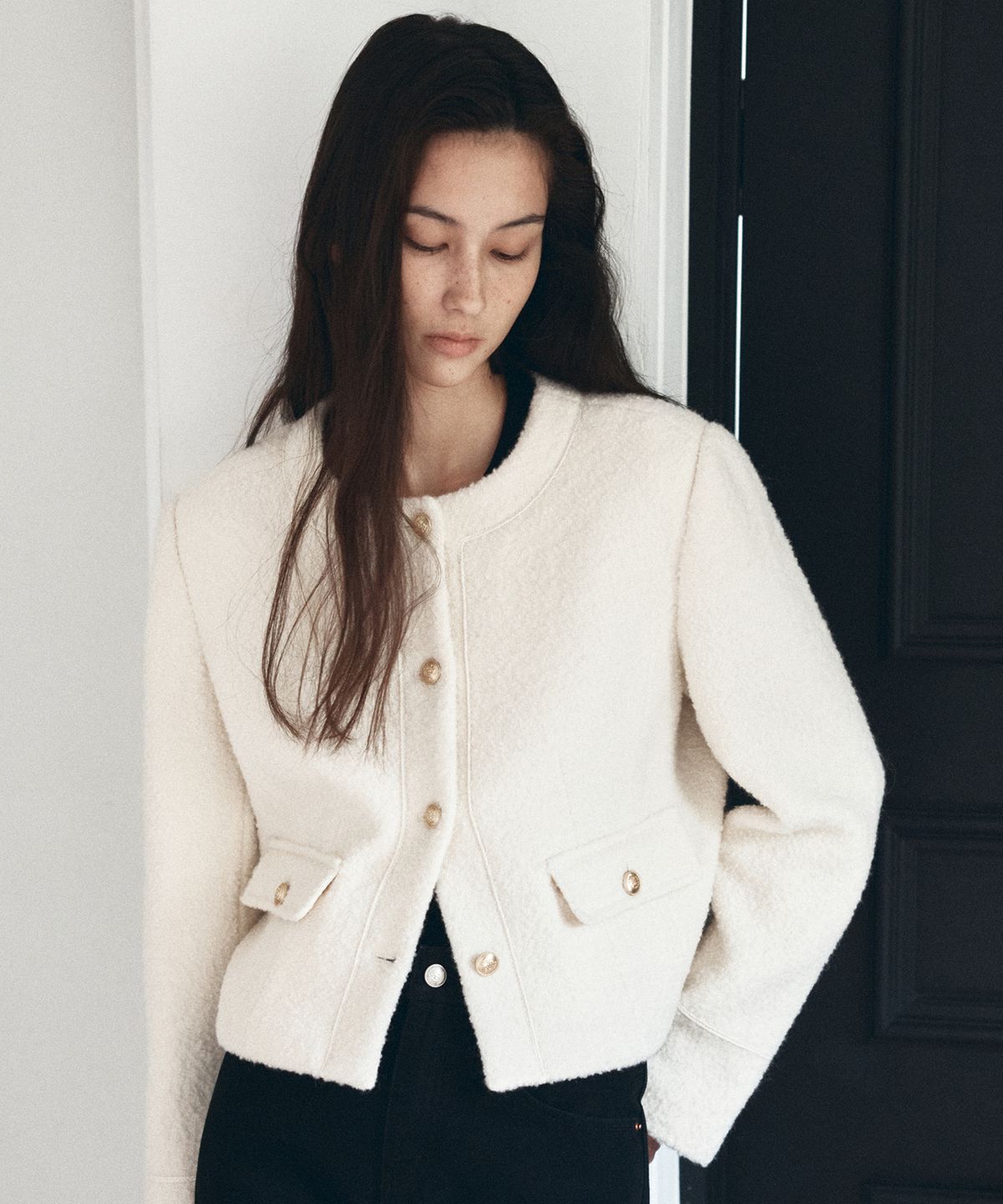 반원 아틀리에(VANONE ATELIER) O3757 알파카 트위드 재킷_Ivory