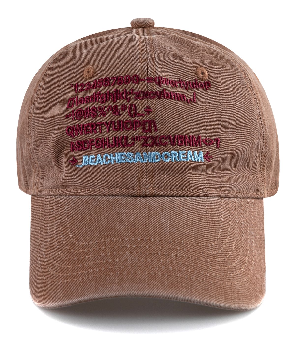 비치스앤크림(BEACHESANDCREAM) Text Pigment Ball cap-Red Brown