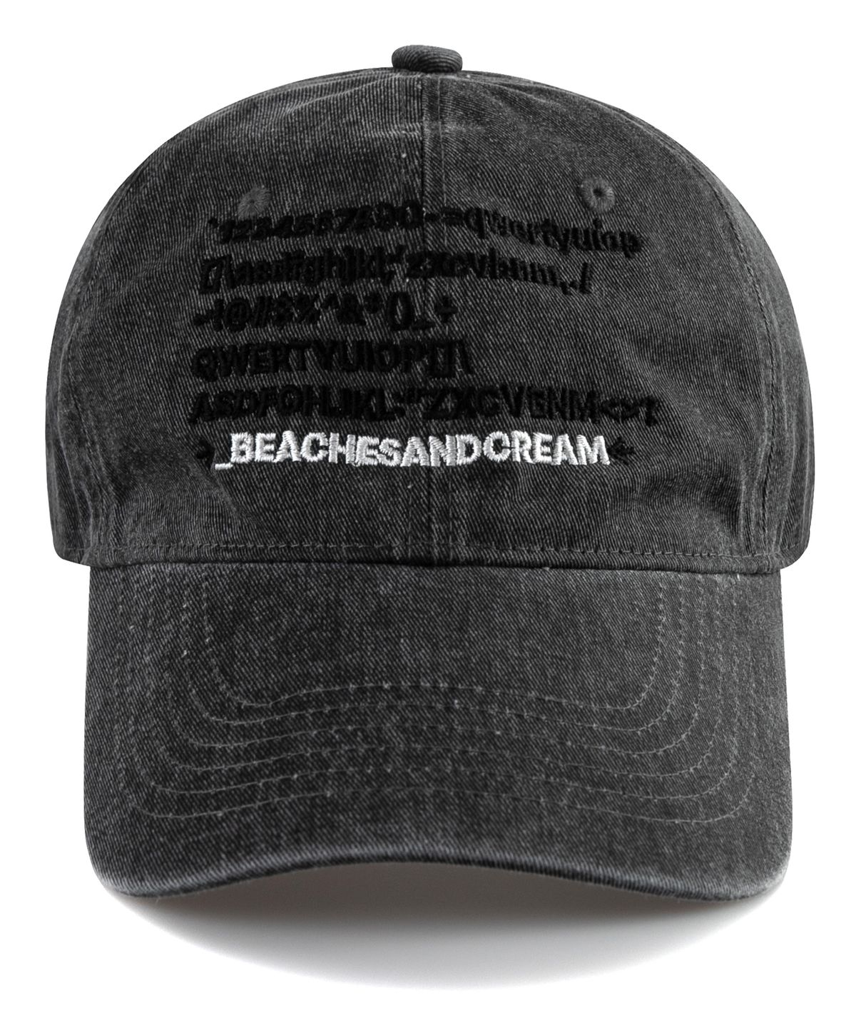비치스앤크림(BEACHESANDCREAM) Text Pigment Ball cap-Charcoal