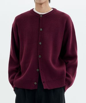 세미 크롭 니트 라운드 가디건 버건디