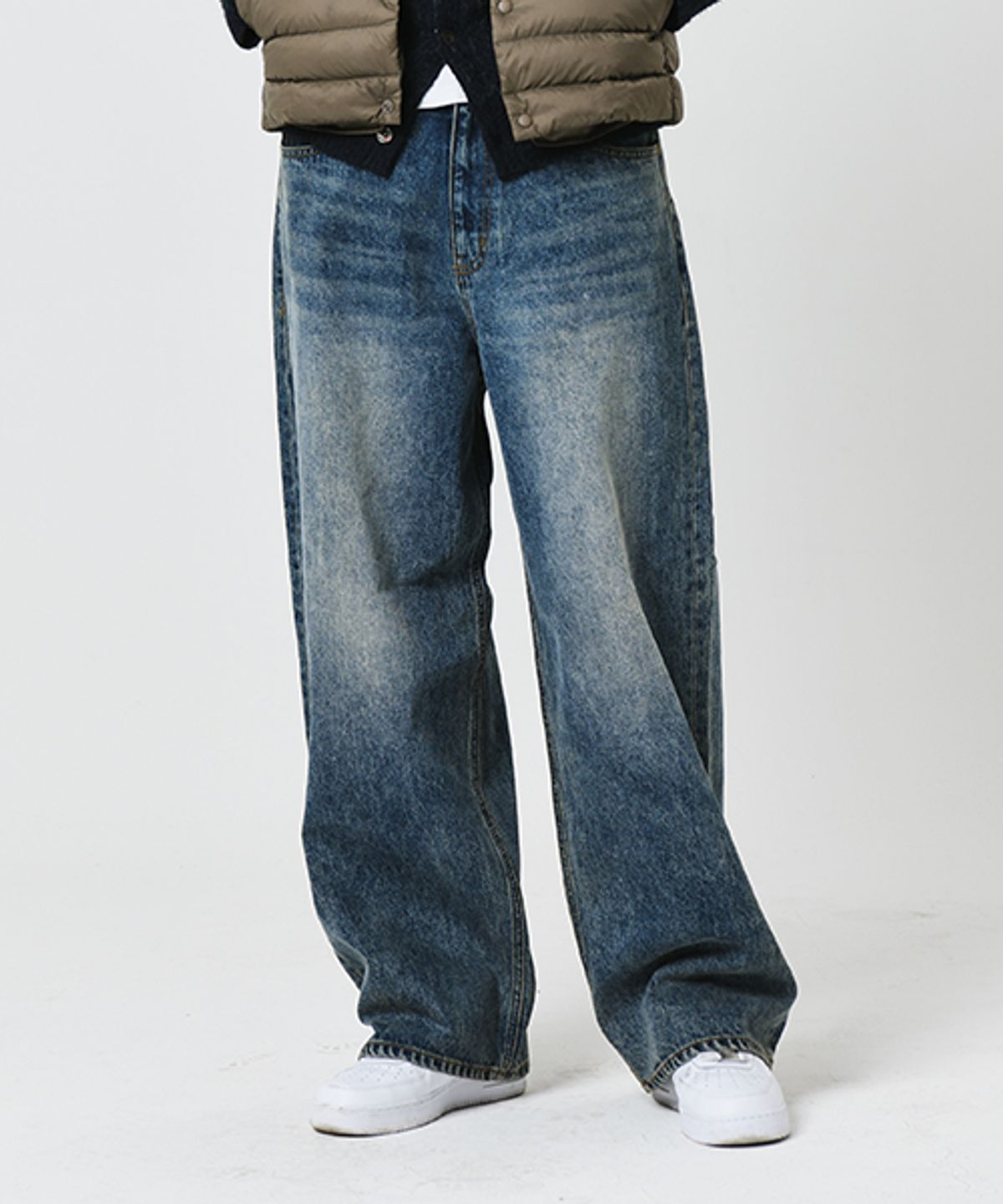 프레스톤즈(PRESTONS) PT 820 WIB Wide Straight Washed Denim (Washed Indigo Blue)