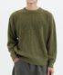세미 크롭 니트 라운드 넥 풀오버 올리브 그린