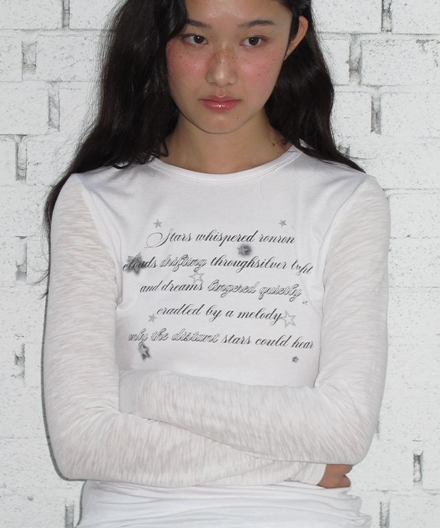 MUSINSA公式 | RONRON SHEER LETTERING LONG SLEEVE WHITE