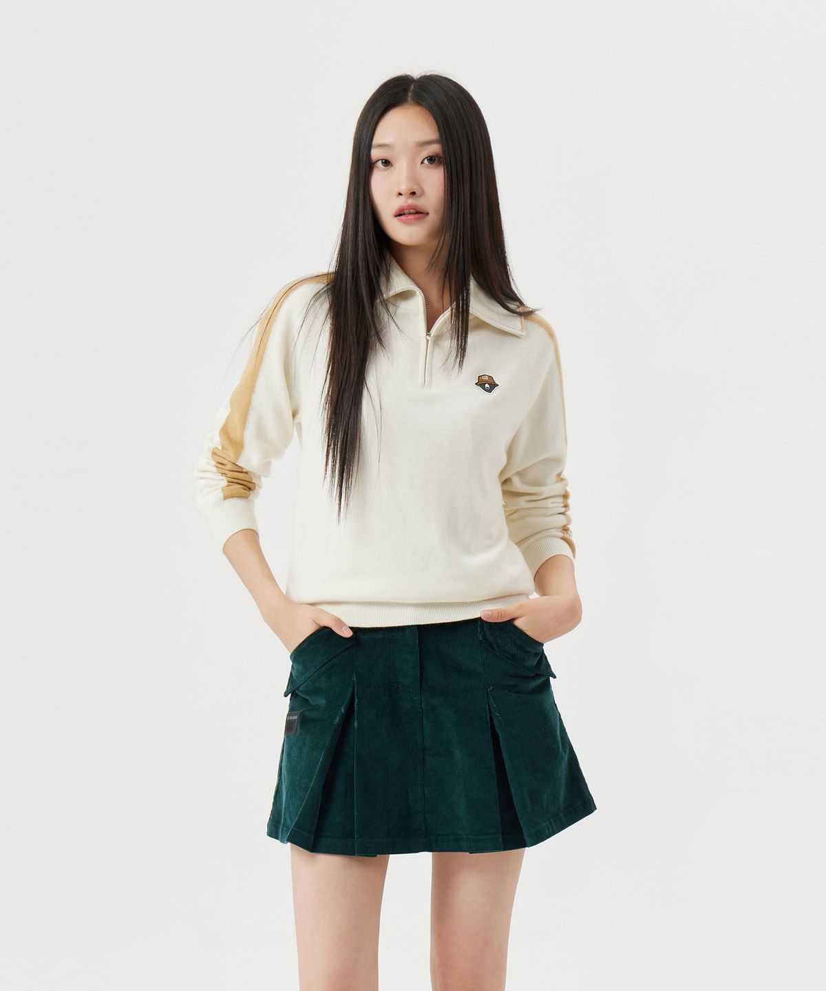 골든베어(GOLDEN BEAR) (W) Windproof Lining Half Zip Knit G5WAW25931IVX