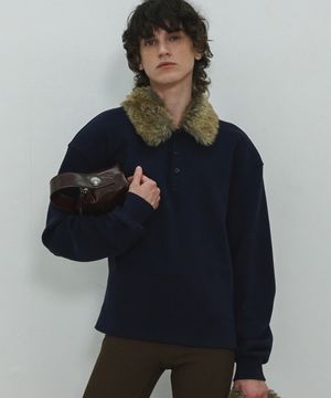 UNISEX, Detachable Fur Collar PK Shirt / Navy