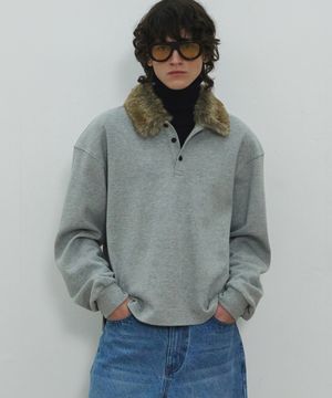 UNISEX, Detachable Fur Collar PK Shirt / Gray