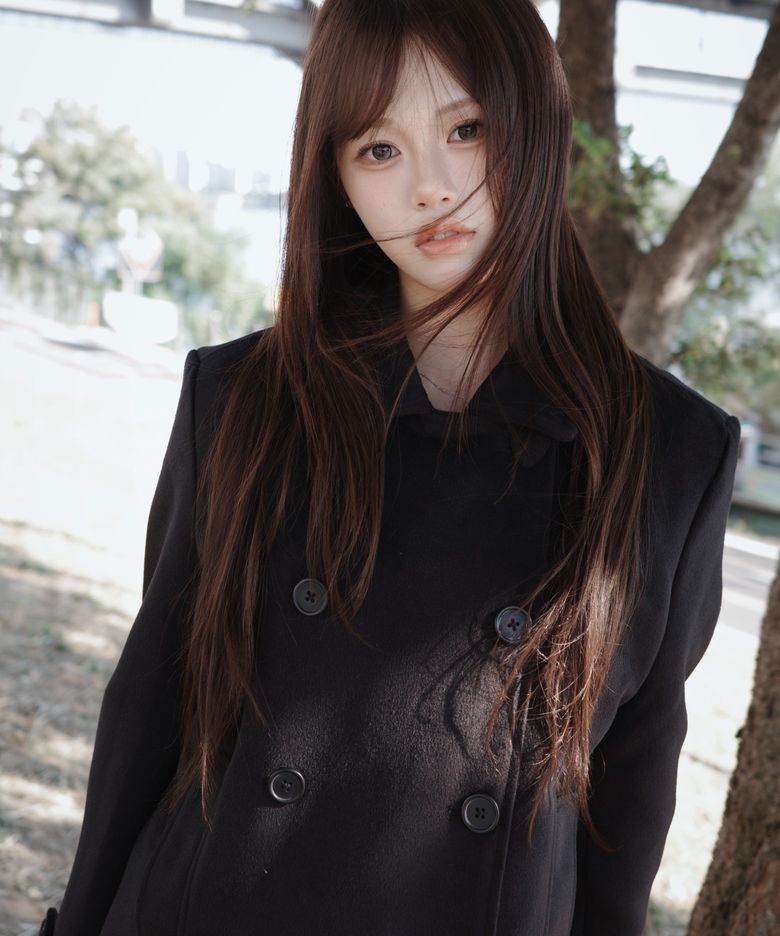 Heart Point Double Button Half Coat Black