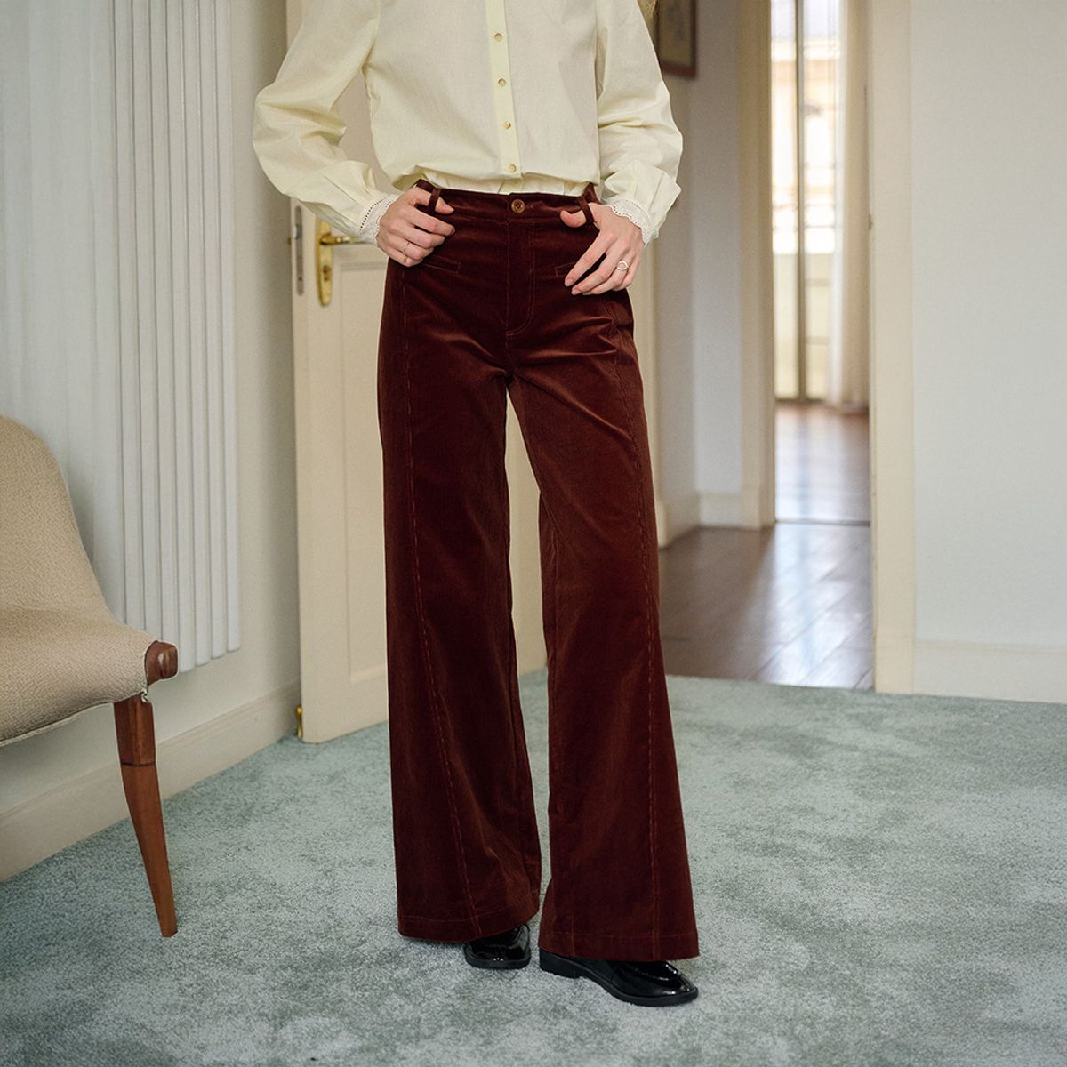 심플레트로(SIMPLE RETRO) SR_High-waisted corduroy pants_2color