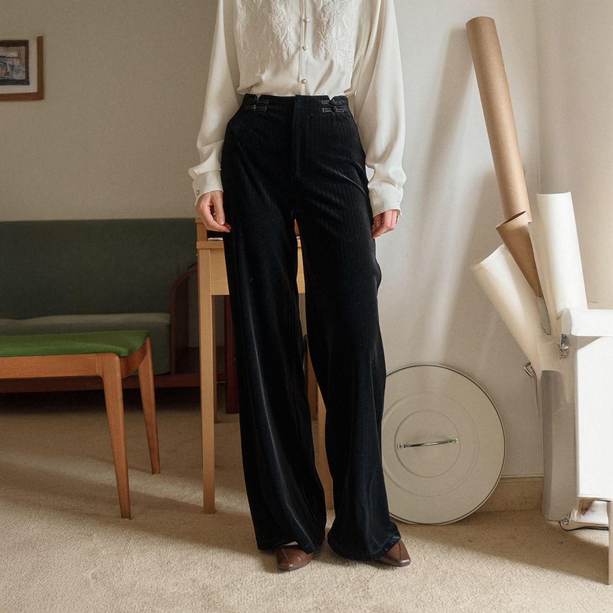심플레트로(SIMPLE RETRO) SR_Black velvet slacks
