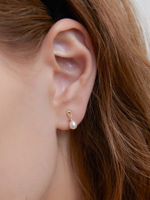 [14K Gold]Twist Pearl Drop Earring