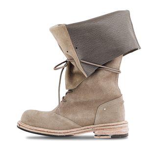 Folded lace-up long boots_Sand