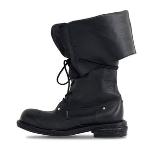 Folded lace-up long boots_Black