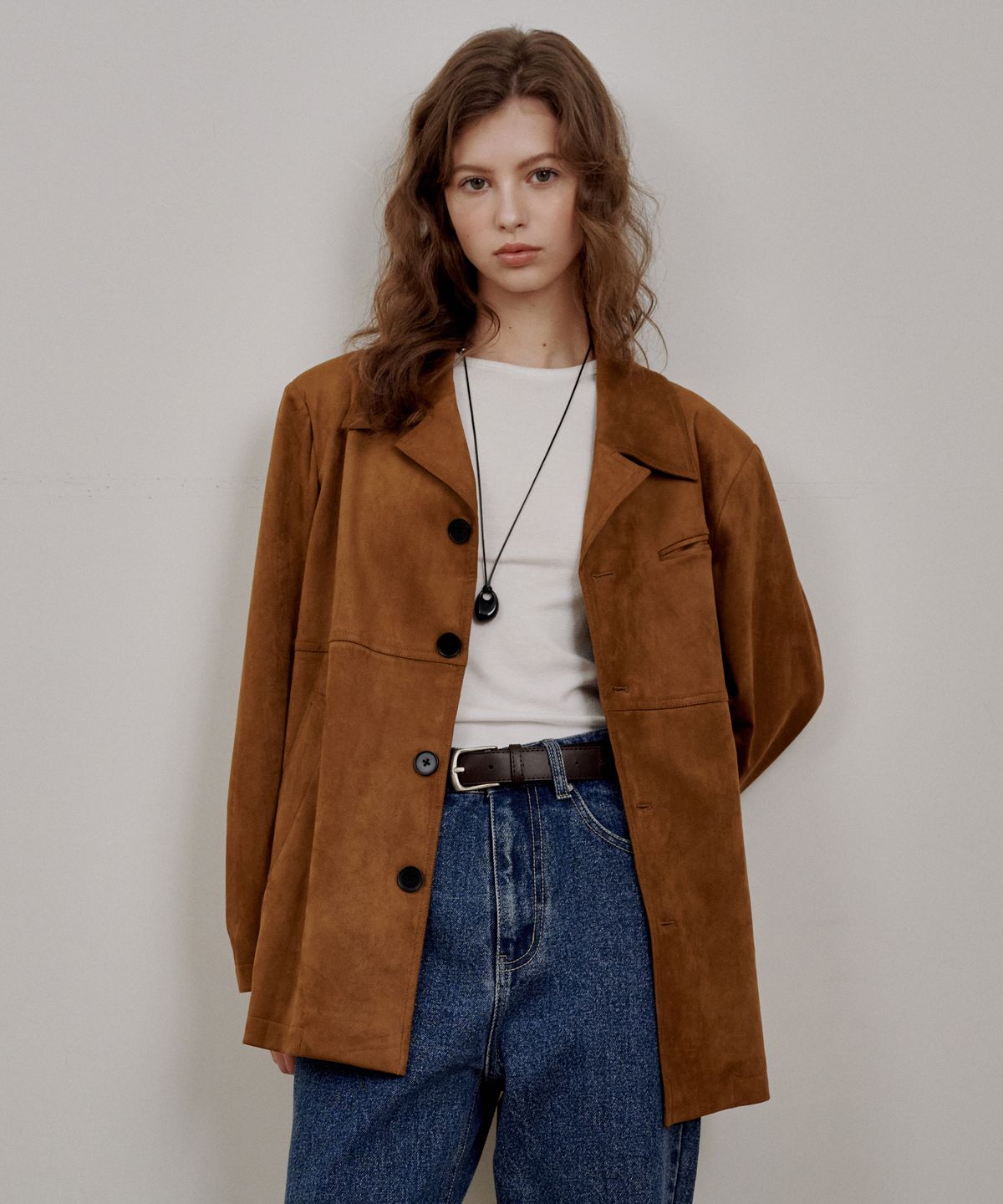로시로우(LOSSYROW) Oversized Suede Jacket Camel