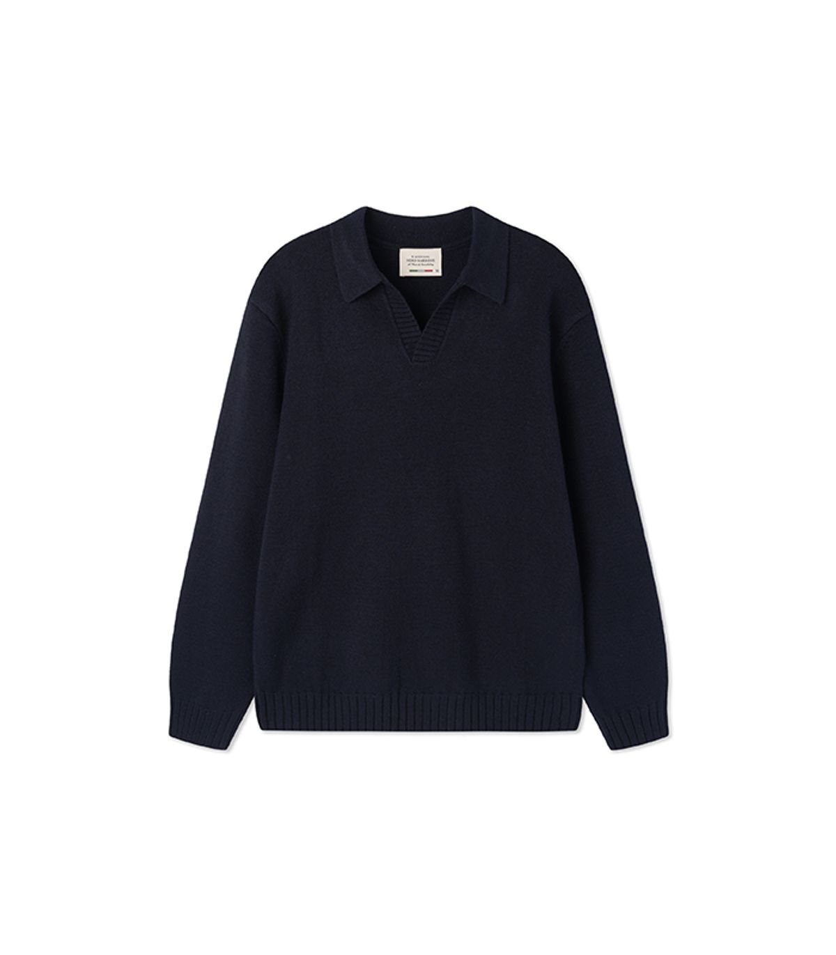 블랙브라운(BLACKBROWN) 울 블렌드 오픈카라 스웨터 [NAVY]