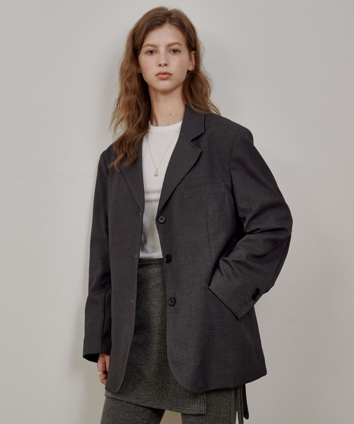 로시로우(LOSSYROW) Loose Fit Tailored Jacket Charcoal