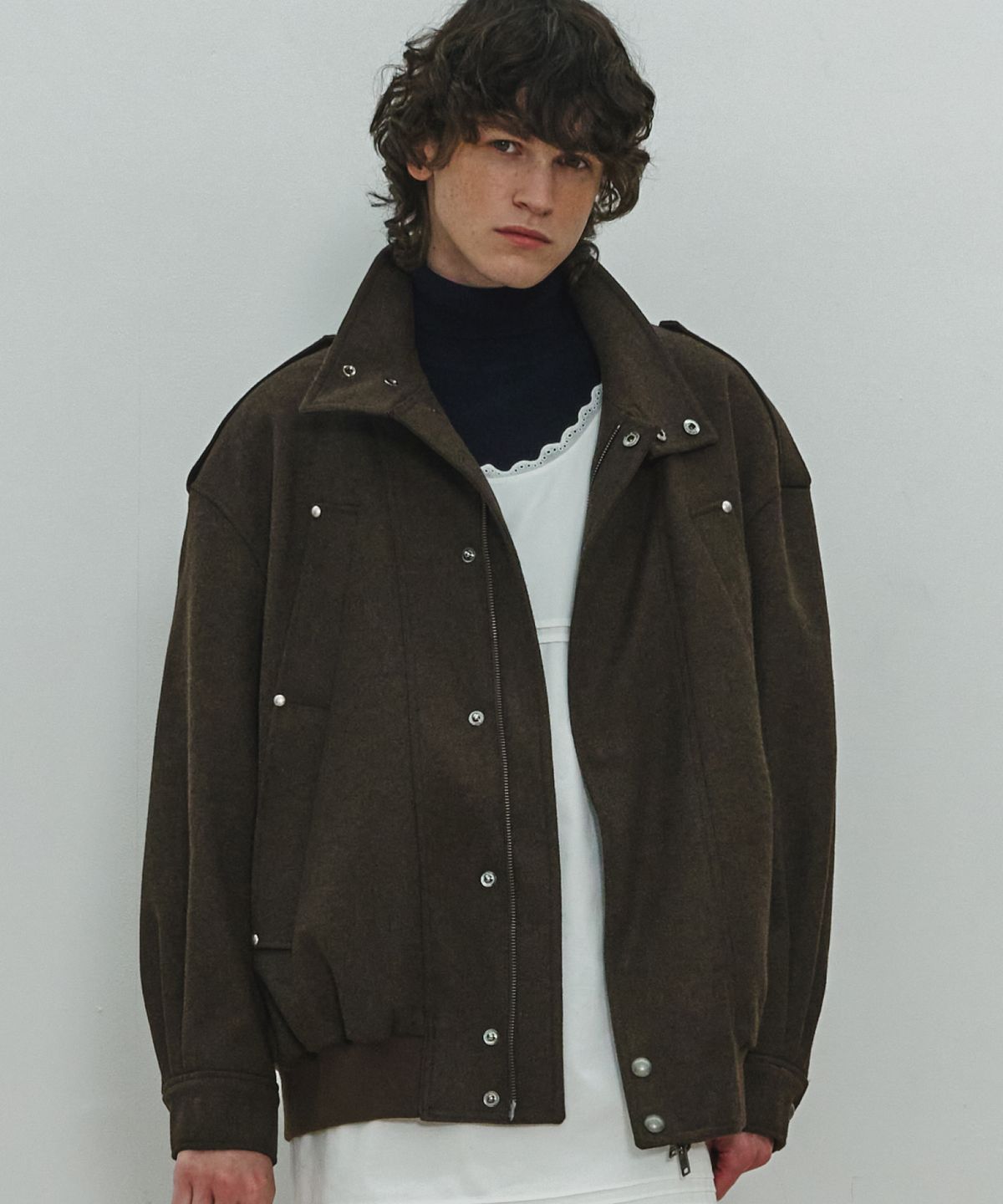 문선(MOONSUN) UNISEX, 4 Pocket Oversized Wool Blouson / Brown