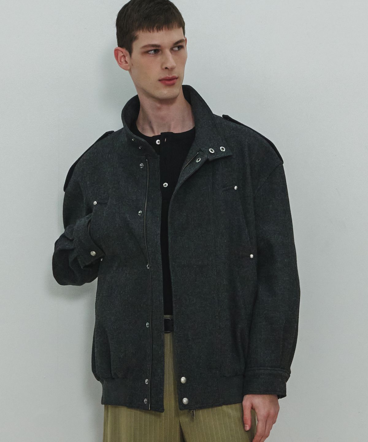 문선(MOONSUN) UNISEX, 4 Pocket Oversized Wool Blouson / Charcoal