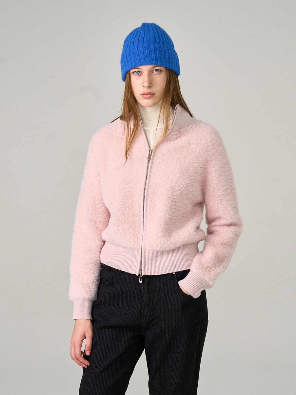 헌치(HUNCH) Soft Hairy Knit Zip-Up (2color)