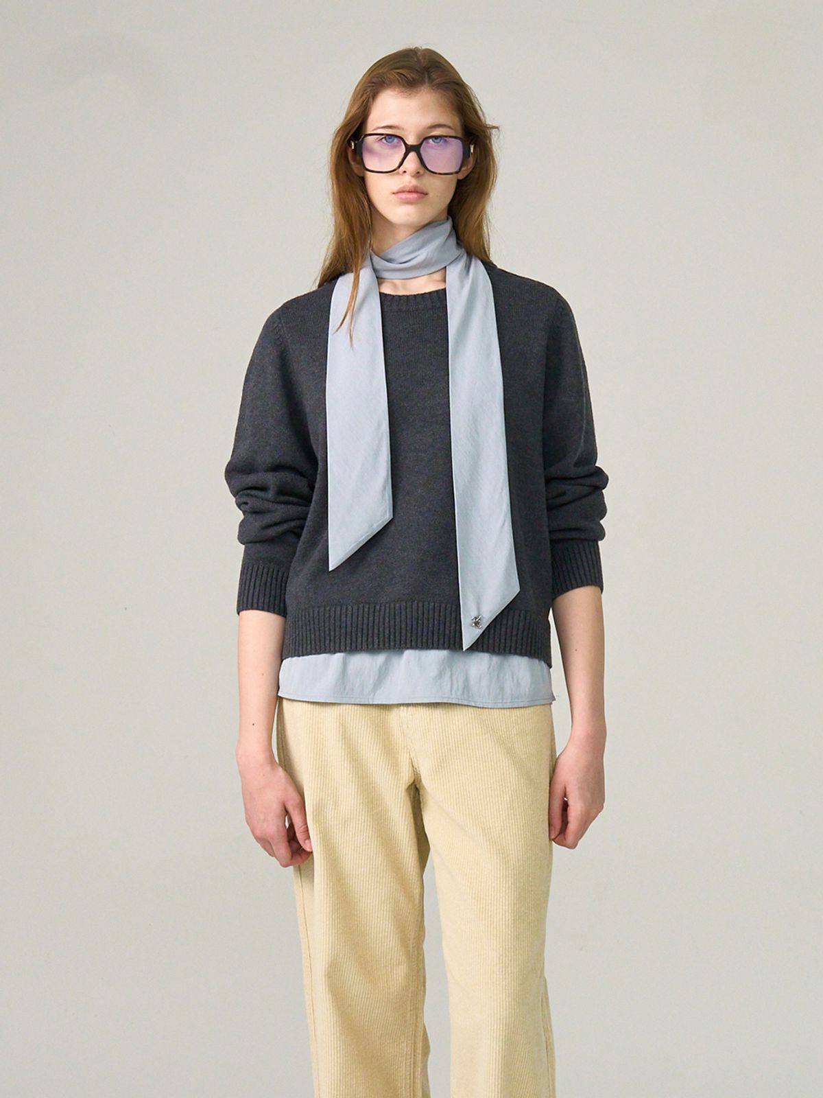 헌치(HUNCH) Tie Blouse Combi Knit (2color)