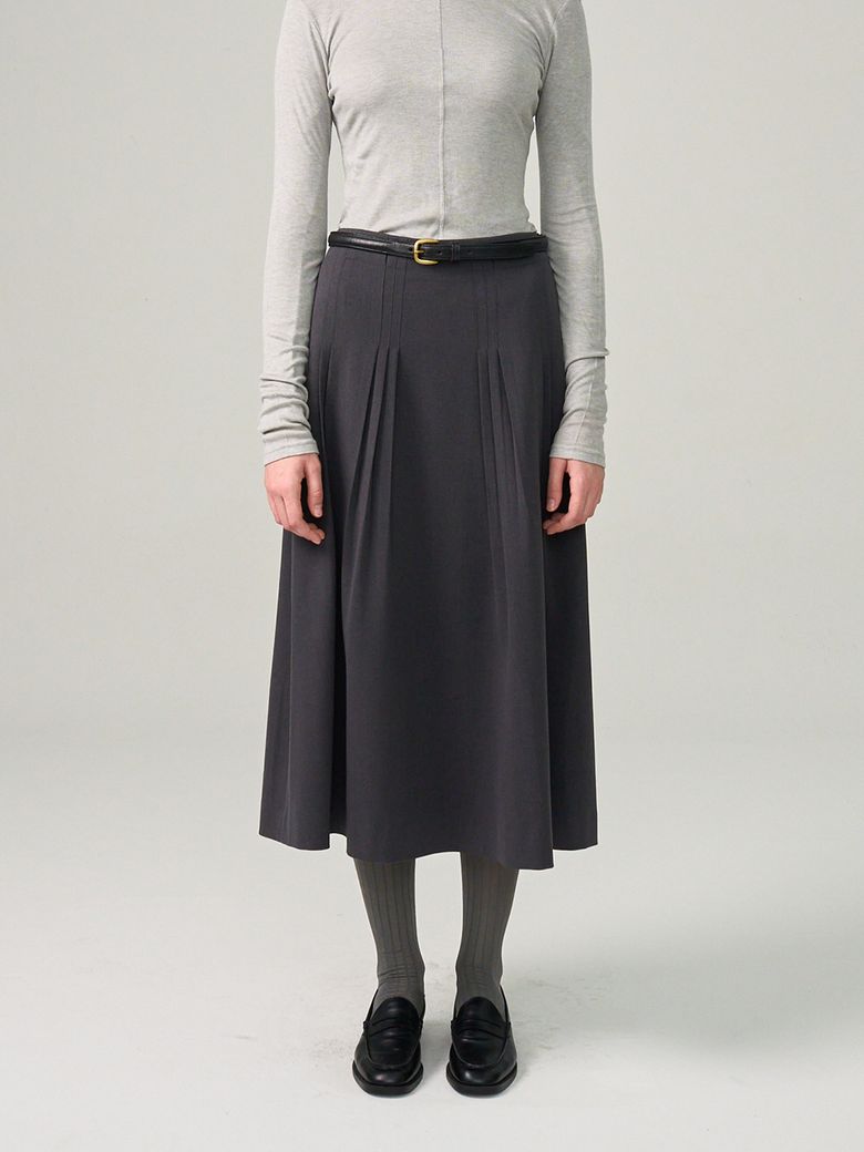 Soft Volume Tuck Detail Flare Skirt (2color)