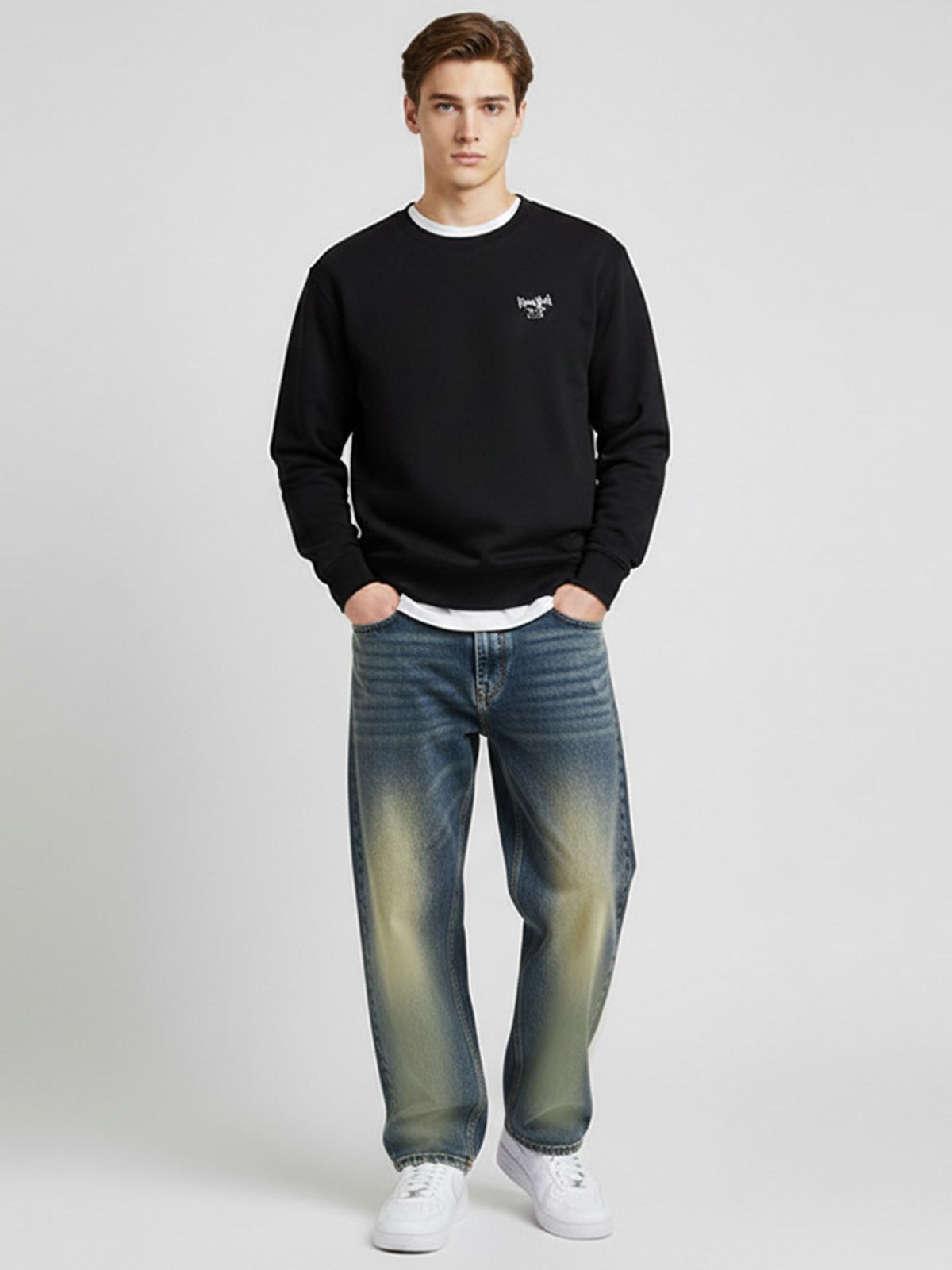 행텐(HANGTEN) 남성 히든밴딩 백 브러쉬 슈퍼와이드 데님팬츠_281(10540-055-806-10)