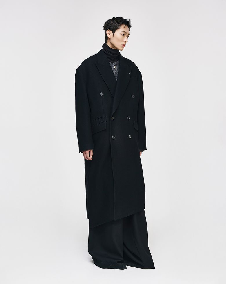 송지오옴므 어시메트릭 더블 브레스트 코트 블랙 SH6CT600BK