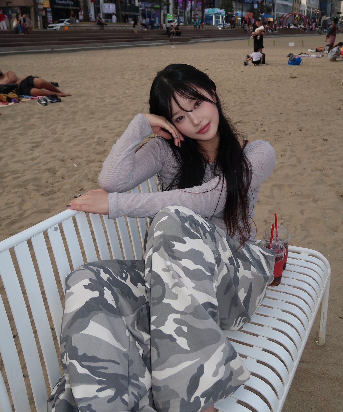 탄산마그네슘(TANSANMAGNESIUM) 스터드 스웻 팬츠 (카모 아이보리)