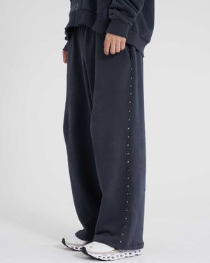 TN 로고 앤 골드 스터드 와이드 양기모 팬츠 네이비