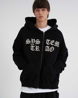 올드 시스템 자수 양기모 후드집업 블랙