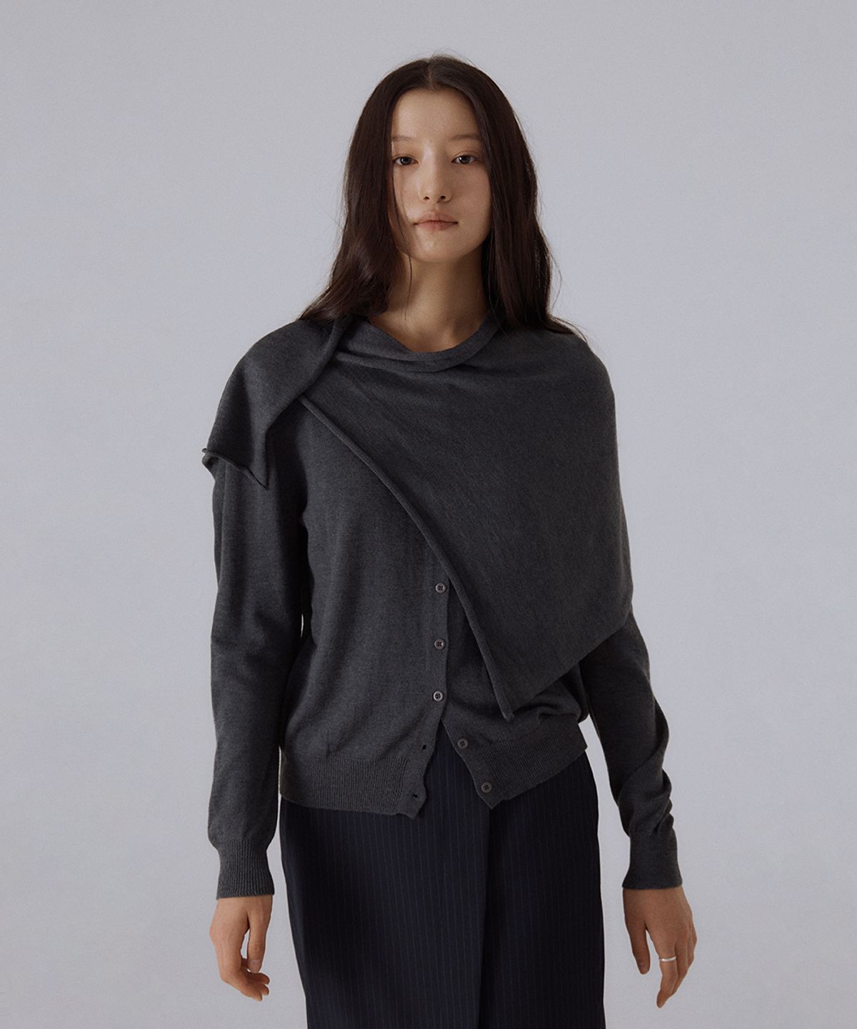 실른(SILN) Cascade shawl knit cardigan (CHARCOAL)