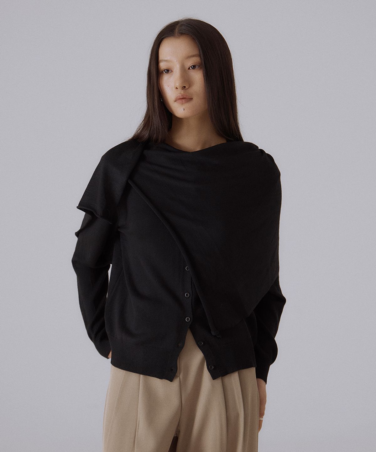 실른(SILN) Cascade shawl knit cardigan (BLACK)