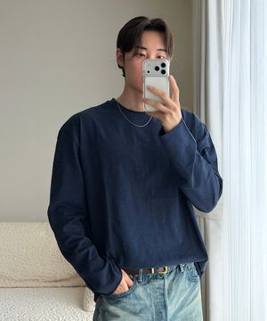 로우 컷 슬럽 긴팔 티셔츠[NAVY]