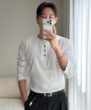 리브드 헨리넥 긴팔 티셔츠[WHITE]