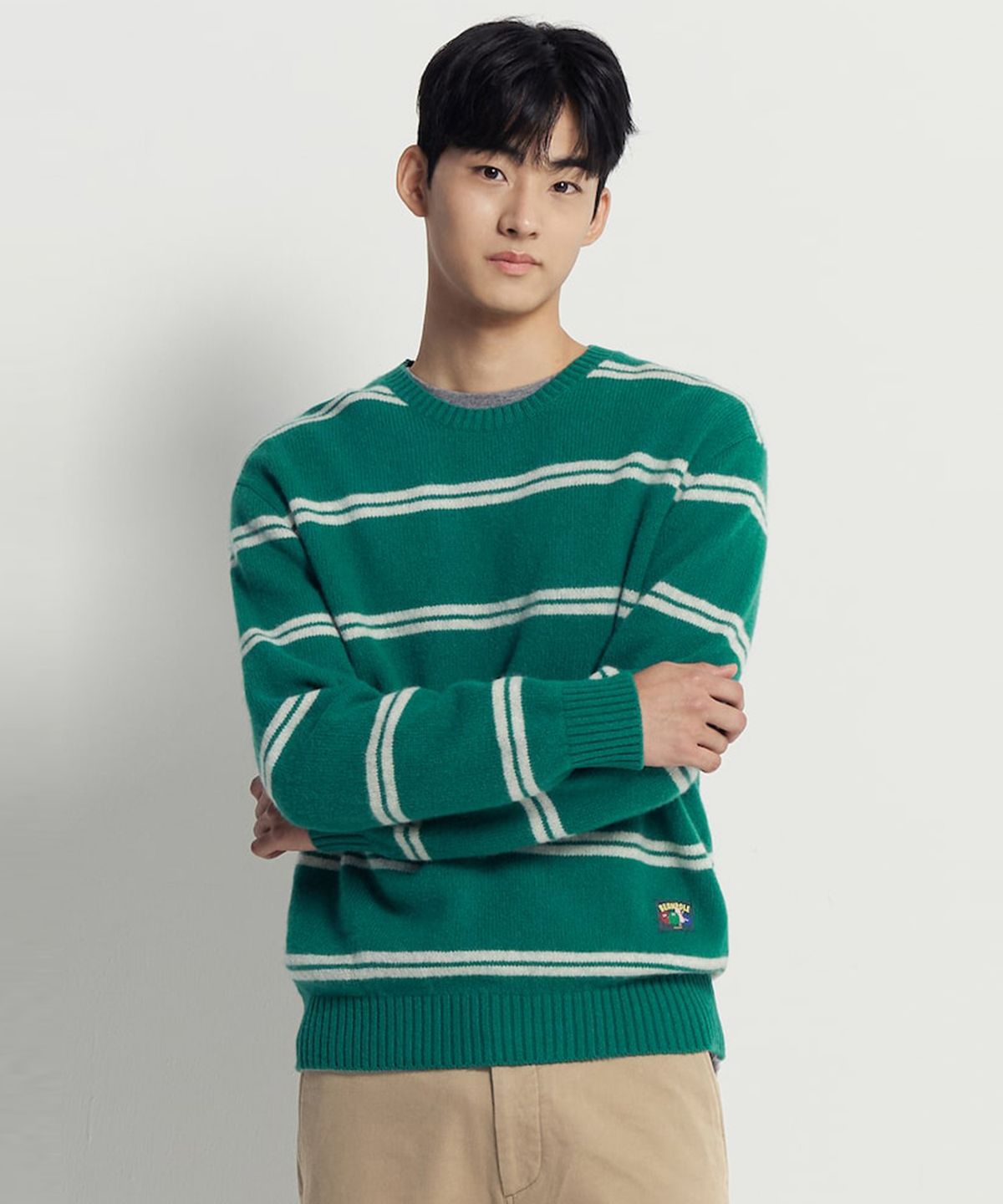 빈폴 멘(BEANPOLE MEN) 푸즈예티 스트라이프 니트  그린