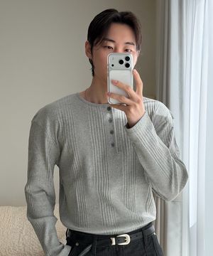 리브드 헨리넥 긴팔 티셔츠[M/GREY]