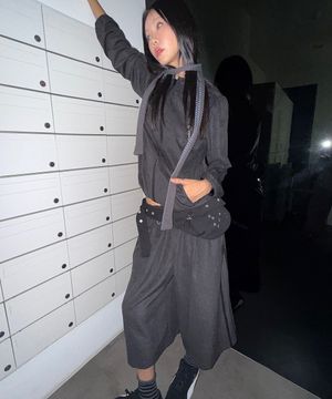 레이지 링 레이스 버뮤다 와이드 스웻 팬츠 _블랙