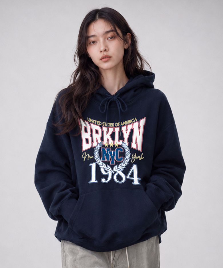 브루클린 뉴욕시티 1984 후드 네이비