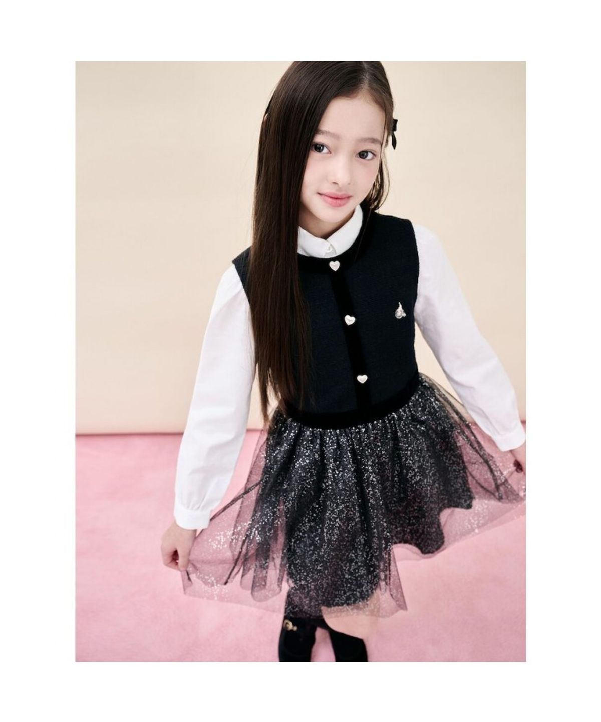 빈폴 키즈(BEANPOLE KIDS) [러블리 빙키 걸즈] 홀리데이 베스트형 샤 원피스 - 블랙 (BI5X71G025)