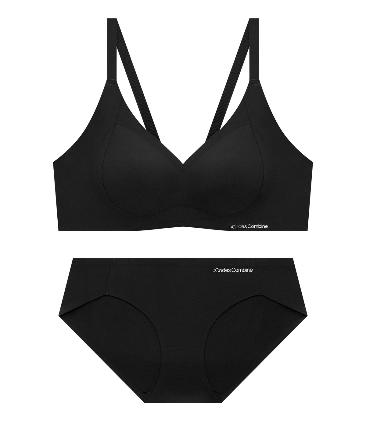 코데즈컴바인 이너웨어(CODES COMBINE INNERWEAR) 파워볼륨 심리스 노와이어 브라팬티 세트_블랙