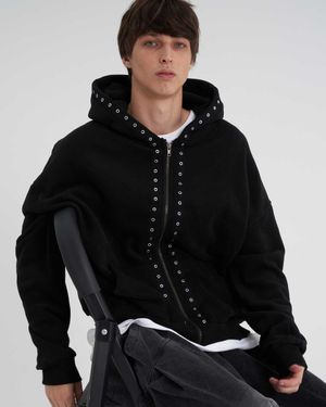 스트릿 엣지 아일렛 양기모 후드집업 블랙