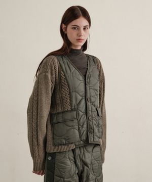여성 니트 퀼팅 자켓 (BROWN)