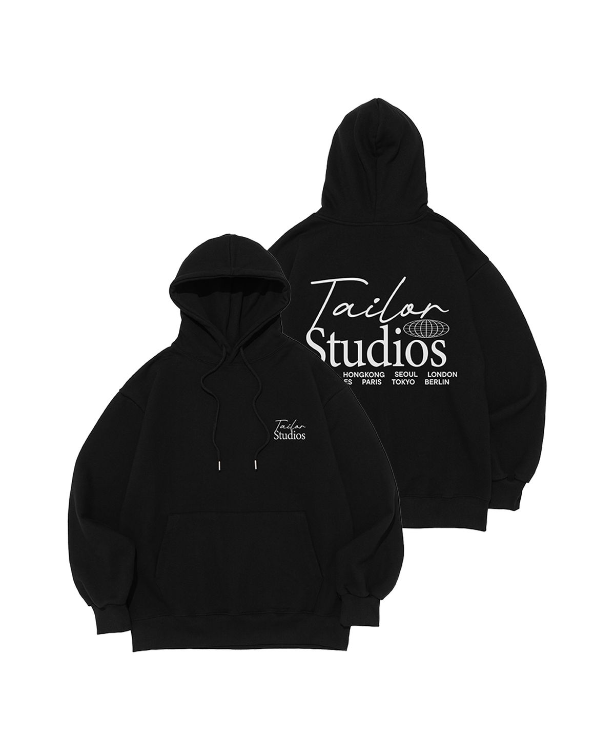 테일러 스튜디오(TAILOR STUDIO) [기모/NO기모] 월드 시티 백포인트 후드티 (블랙)