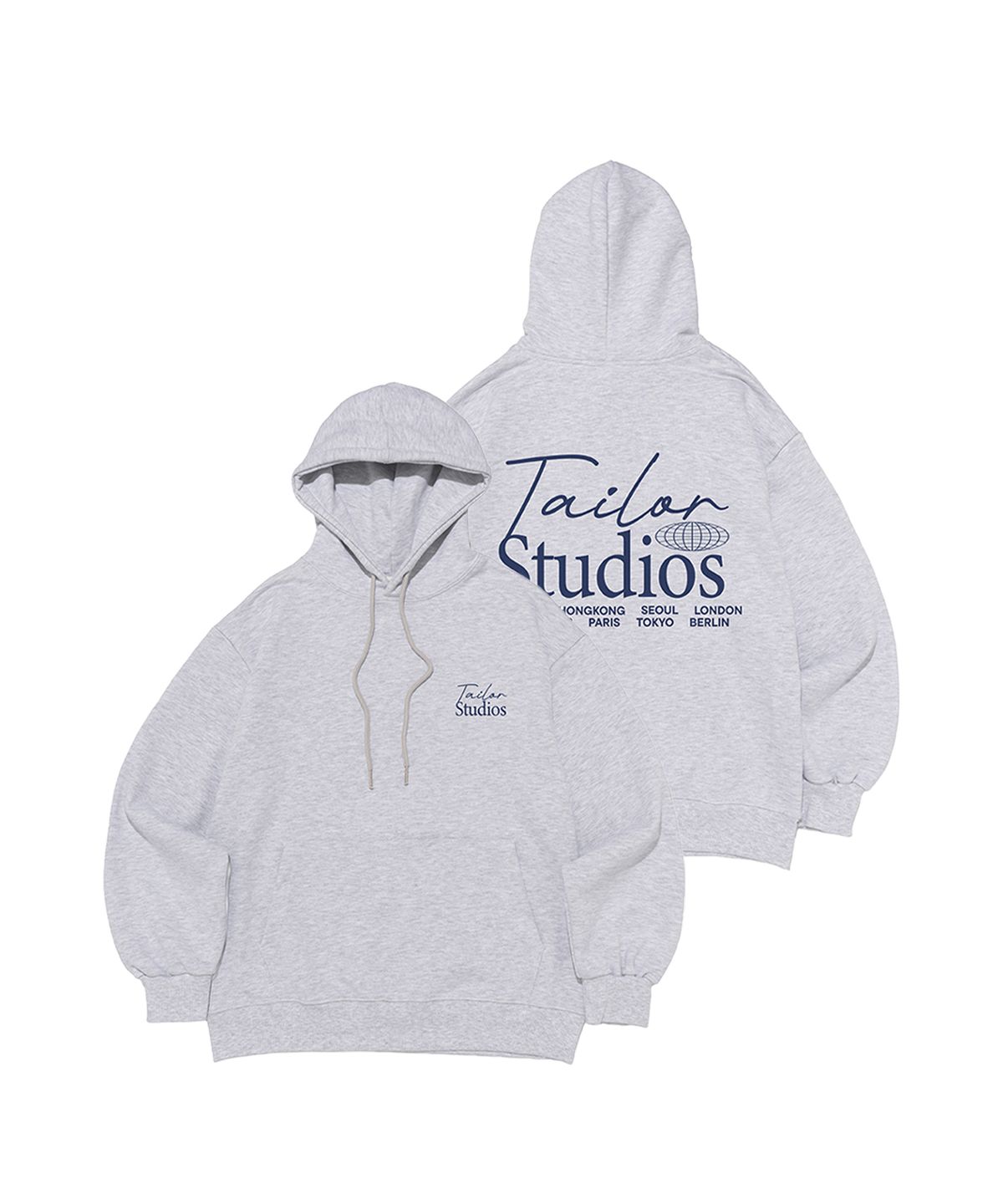 테일러 스튜디오(TAILOR STUDIO) [기모/NO기모] 월드 시티 백포인트 후드티 (화이트멜란지)