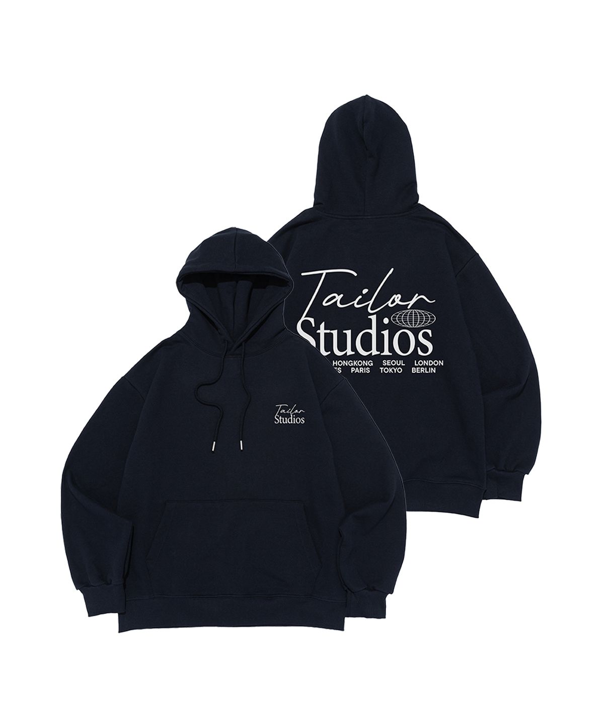 테일러 스튜디오(TAILOR STUDIO) [기모/NO기모] 월드 시티 백포인트 후드티 (네이비)