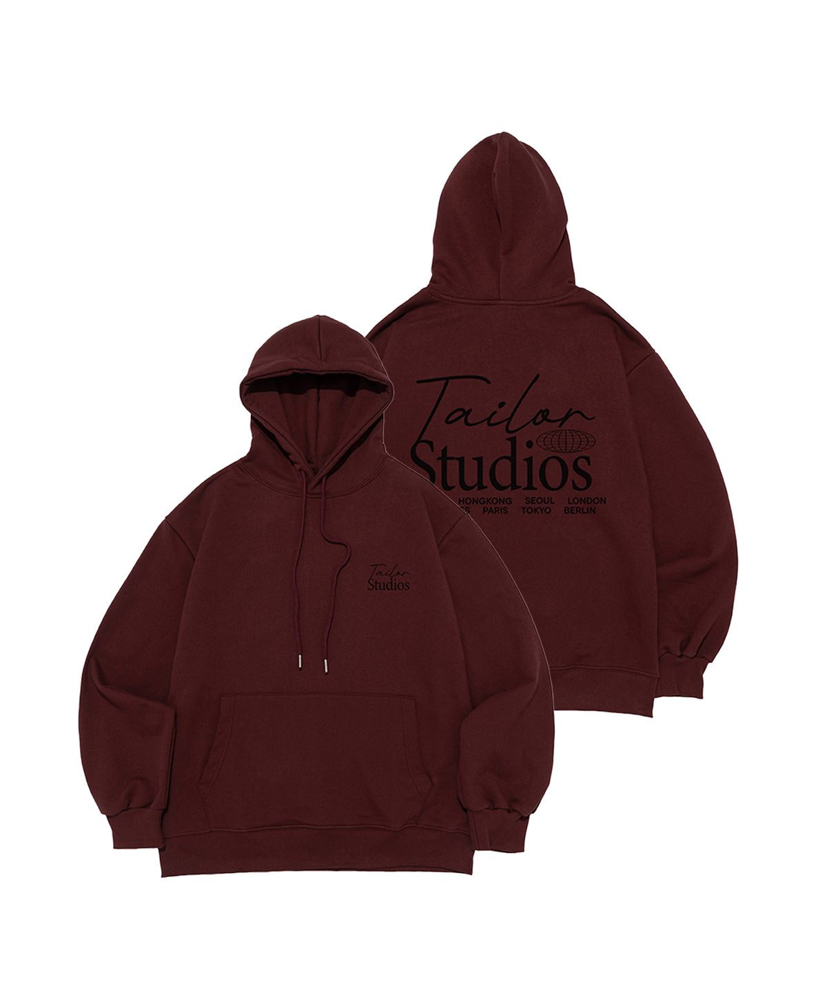 테일러 스튜디오(TAILOR STUDIO) [기모/NO기모] 월드 시티 백포인트 후드티 (와인)