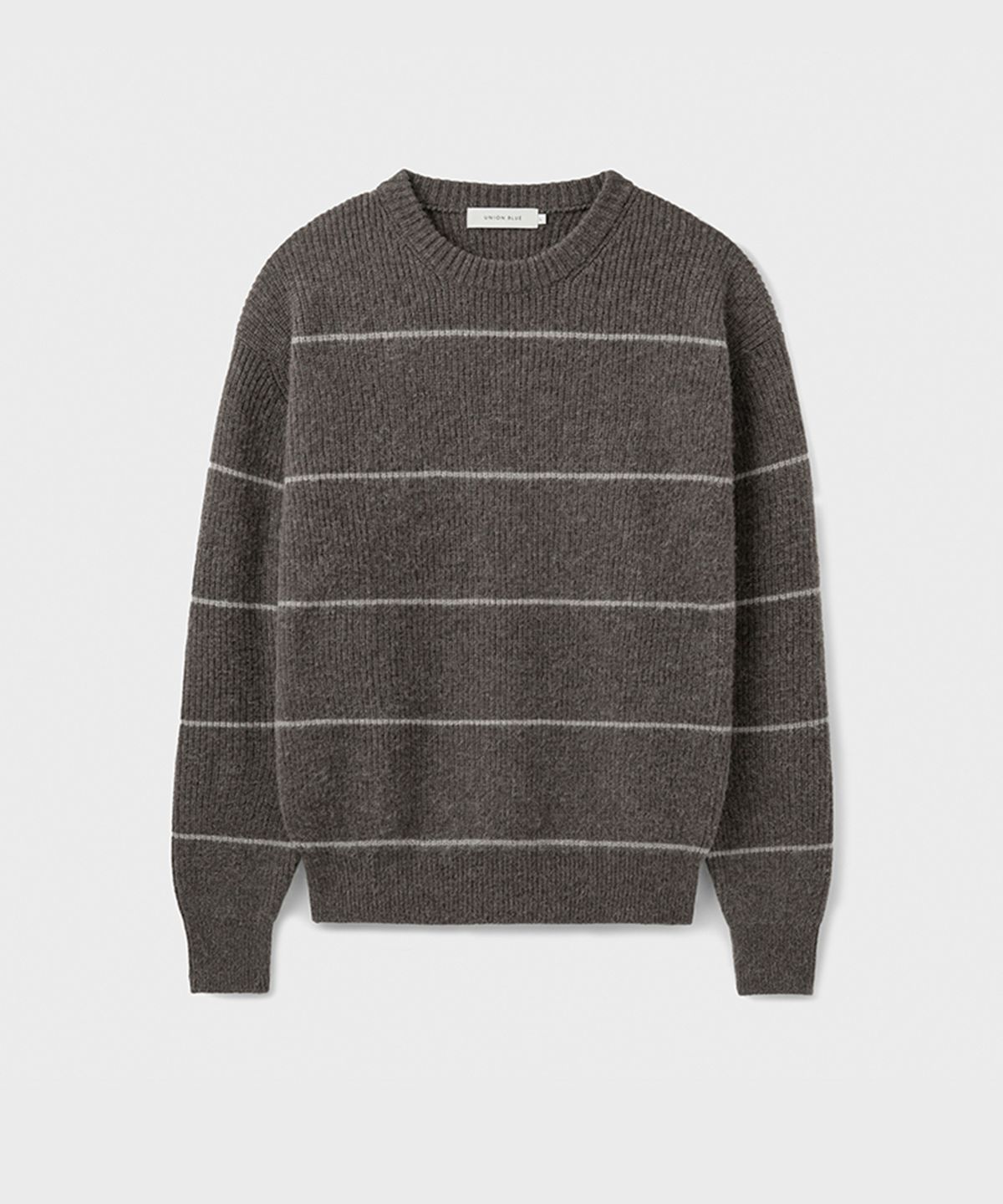 유니온블루(UNION BLUE) ALPACA BRUSHED STRIPE KNIT [WOOD TAUPE]