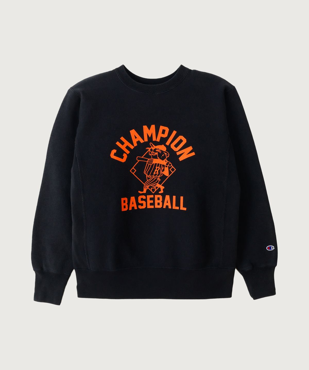 챔피온(CHAMPION) 리버스위브 BASEBALL 레귤러핏 기모 스웨트셔츠 Off Black