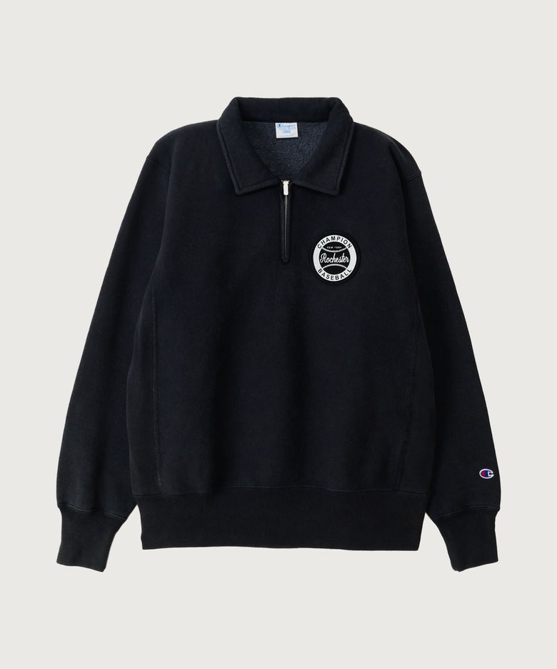 리버스위브 BASEBALL 패치 레귤러핏 기모 하프 집업 Off Black