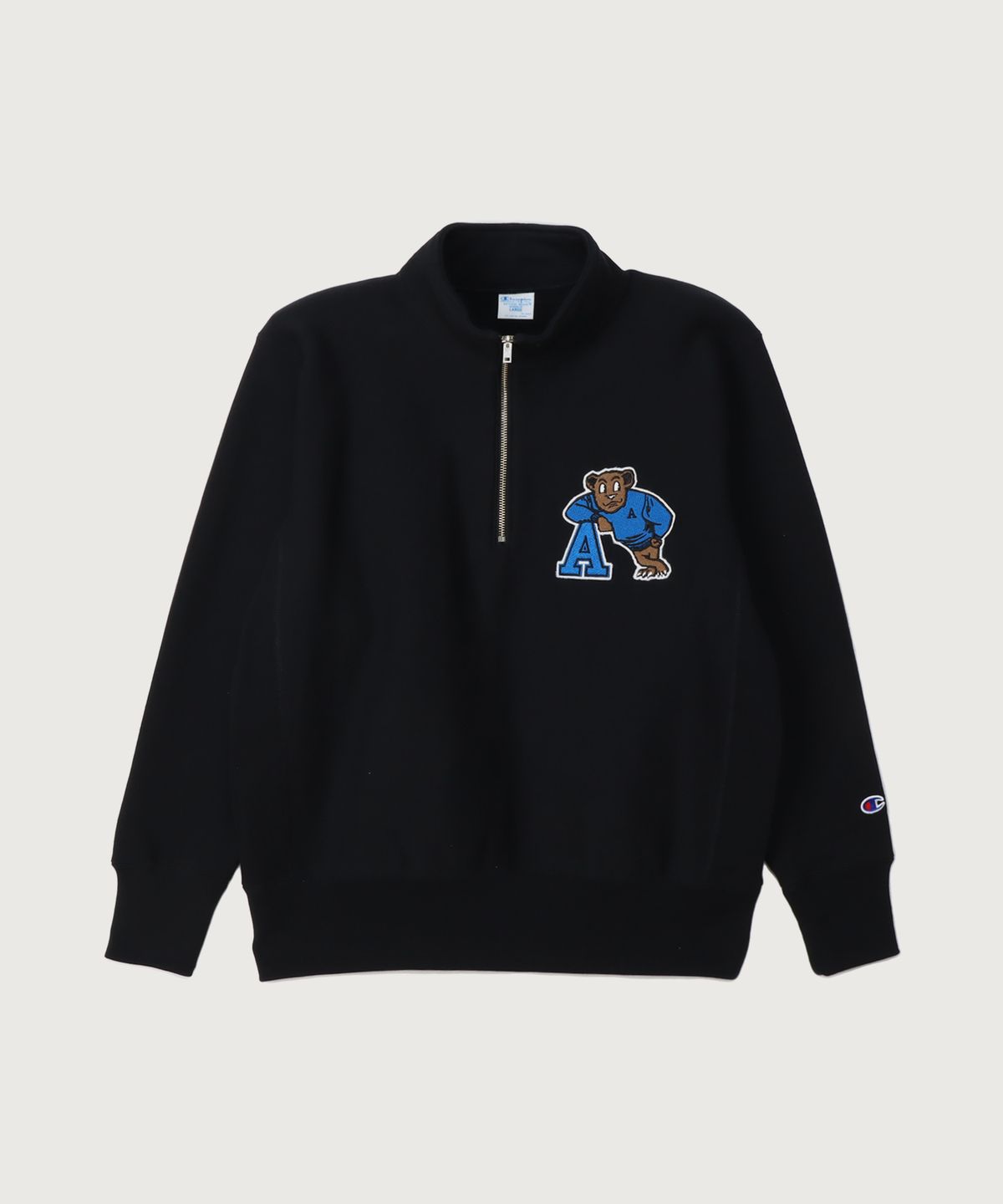 챔피온(CHAMPION) 리버스위브 블루택 루즈핏 컬리지 하프 집업 Black