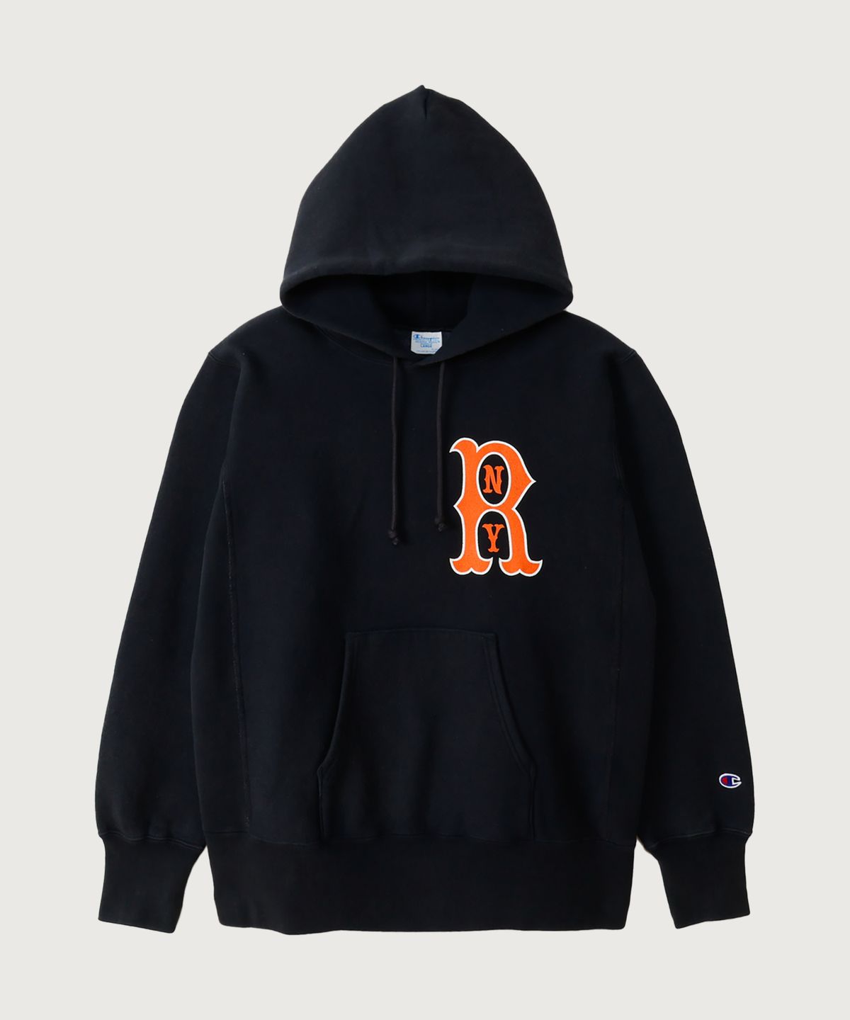챔피온(CHAMPION) 리버스위브 ROCHESTER 레귤러핏 R로고 기모 후드 티셔츠 Off Black